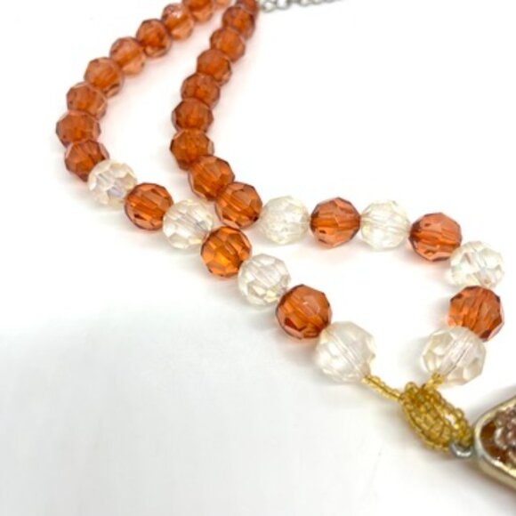 VINTAGE CZECH STYLE WHIMSYGOTH AMBER ACRYLIC FILIGREE NECKLACE FANTASY - Picture 11 of 16